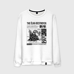 Мужской свитшот Новогодняя манга - кот роняет ёлку