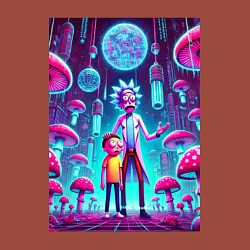 Свитшот хлопковый мужской Rick and Morty among neon mushrooms - ai art fanta, цвет: кирпичный — фото 2