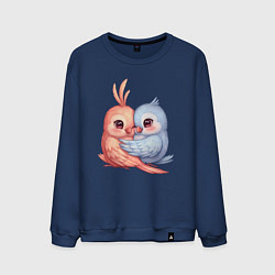 Свитшот хлопковый мужской Влюбленные попугайчики, цвет: тёмно-синий