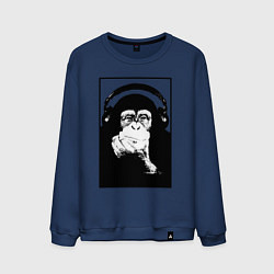 Свитшот хлопковый мужской Monkey in the headphones, цвет: тёмно-синий