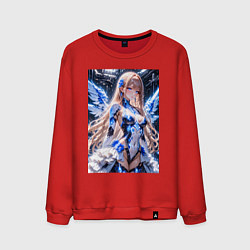 Свитшот хлопковый мужской Девушка с кибернетическими крыльями, цвет: красный