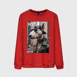 Свитшот хлопковый мужской Чувак бультерьер житель Нью-Йорка, цвет: красный