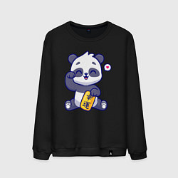 Свитшот хлопковый мужской Cute panda, цвет: черный