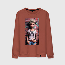 Свитшот хлопковый мужской Barbie near wall - punks not dead, цвет: кирпичный
