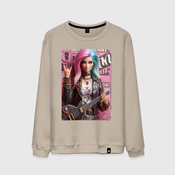 Свитшот хлопковый мужской Barbie - punk guitarist ai art, цвет: миндальный