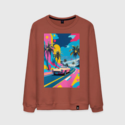 Свитшот хлопковый мужской Кабриолет едет по тропическому острову в стиле Куб, цвет: кирпичный