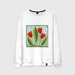 Свитшот хлопковый мужской Цветущие тюльпаны, цвет: белый