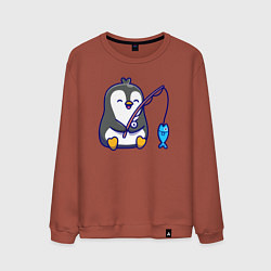Свитшот хлопковый мужской Пингвинёнок рыбак, цвет: кирпичный