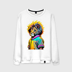 Свитшот хлопковый мужской Прикольный львёнок - поп-арт, цвет: белый
