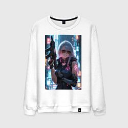 Свитшот хлопковый мужской Наемник в стиле Cyberpunk, цвет: белый