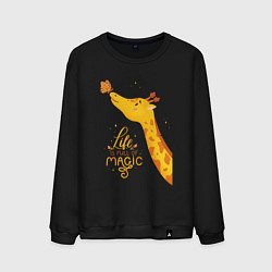 Свитшот хлопковый мужской Пятнистые друзья - жираф и бабочка, цвет: черный