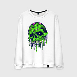 Свитшот хлопковый мужской Green skull, цвет: белый