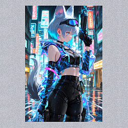 Свитшот хлопковый мужской Лиса наемник в стиле Cyberpunk, цвет: меланж — фото 2