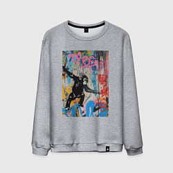 Свитшот хлопковый мужской Monkey graffiti, цвет: меланж