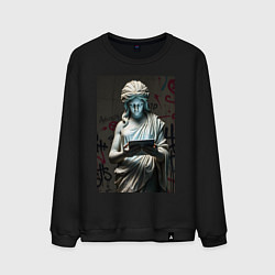Свитшот хлопковый мужской Античная статуя с планшетом, цвет: черный