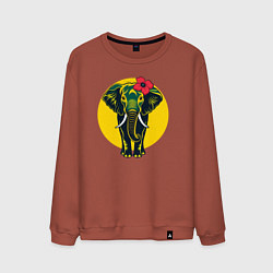 Свитшот хлопковый мужской Слон и цветок, цвет: кирпичный