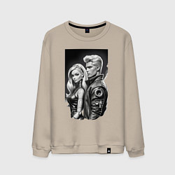 Свитшот хлопковый мужской Барби и Кен - киберпанк эскиз, цвет: миндальный