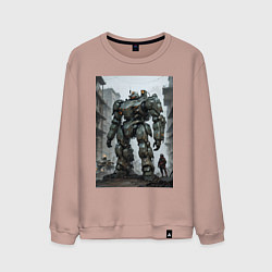 Свитшот хлопковый мужской Конвой роботов в городе, цвет: пыльно-розовый