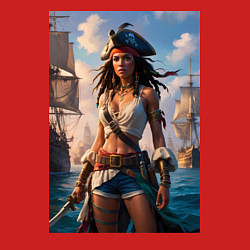 Свитшот хлопковый мужской Пиратка на фона флотилии кораблей, цвет: красный — фото 2