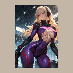 Свитшот хлопковый мужской Девушка с оружием в киберпанк стиле, цвет: миндальный — фото 2