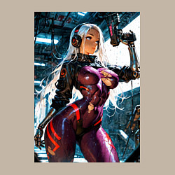 Свитшот хлопковый мужской Девушка с оружием в киберпанк стиле, цвет: миндальный — фото 2