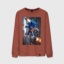 Свитшот хлопковый мужской Соник убегает от летящих ракет, цвет: кирпичный