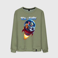 Свитшот хлопковый мужской Том и Джерри - космическое приключение, цвет: авокадо