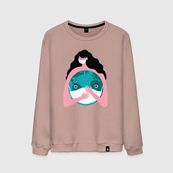 Свитшот хлопковый мужской Спасти планету от вируса, цвет: пыльно-розовый