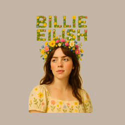 Свитшот хлопковый мужской Билли Айлиш с венком цветов на голове, цвет: миндальный — фото 2