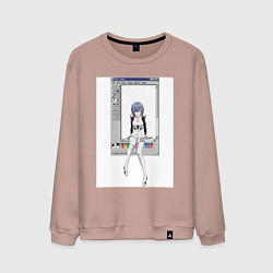 Свитшот хлопковый мужской Аянами Рей в paint окне, цвет: пыльно-розовый
