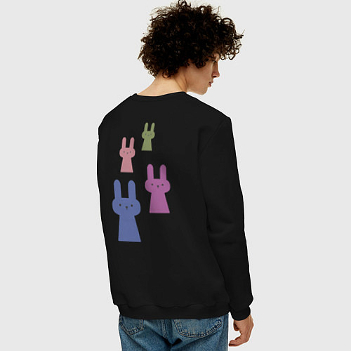 Мужской свитшот Зайцы - минимализм, разноцветные / Черный – фото 4
