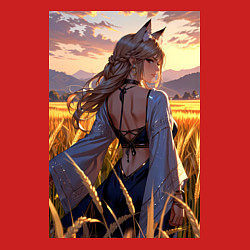 Свитшот хлопковый мужской Девушка-волчица посреди поля пшеницы, цвет: красный — фото 2