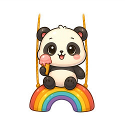 Свитшот хлопковый мужской Панда с мороженым на радуге, цвет: белый — фото 2