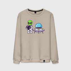 Свитшот хлопковый мужской Инопланетянин космонавт, цвет: миндальный