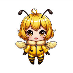 Свитшот хлопковый мужской Девочка-пчелка в стиле чибика, цвет: белый — фото 2