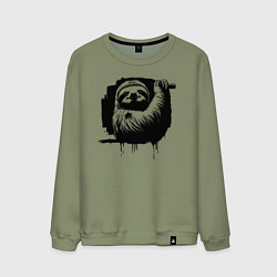 Свитшот хлопковый мужской Ленивец в черном штрихе, цвет: авокадо