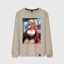 Свитшот хлопковый мужской Гяру эротично кушает мороженное, цвет: миндальный