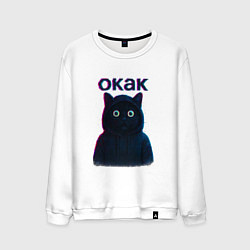 Свитшот хлопковый мужской Окак мем кот, цвет: белый