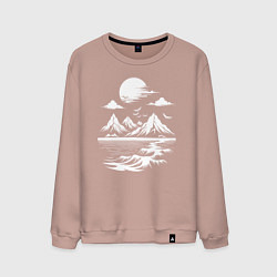 Свитшот хлопковый мужской Пейзаж с горами и морем, цвет: пыльно-розовый
