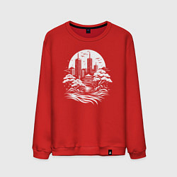 Свитшот хлопковый мужской Лунный японский город, цвет: красный