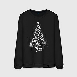 Свитшот хлопковый мужской Новый год и елка, цвет: черный