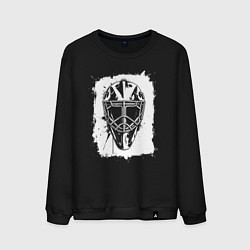 Свитшот хлопковый мужской Вратарская маска в белом квадрате, цвет: черный