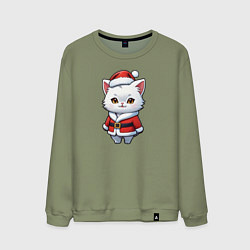 Мужской свитшот Белый кот дед мороз