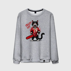 Свитшот хлопковый мужской Злой кот с огромной бензопилой, цвет: меланж