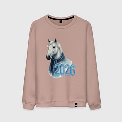 Свитшот хлопковый мужской Год лошади символ 2026, цвет: пыльно-розовый