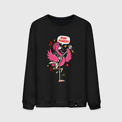 Свитшот хлопковый мужской Панк-рок фламинго, цвет: черный