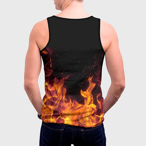 Мужская майка без рукавов Вова - кулон на цепи в огне / 3D-Черный – фото 4
