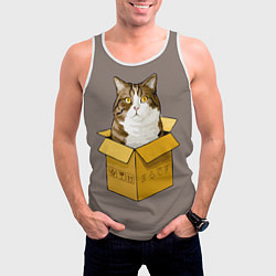 Майка-безрукавка мужская Котик в коробке, цвет: 3D-белый — фото 2