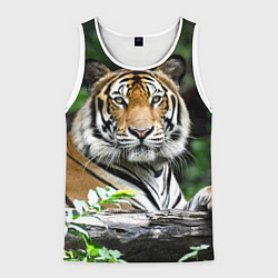 Майка-безрукавка мужская Тигр в джунглях, цвет: 3D-белый