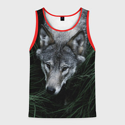 Майка-безрукавка мужская Волк в траве, цвет: 3D-красный